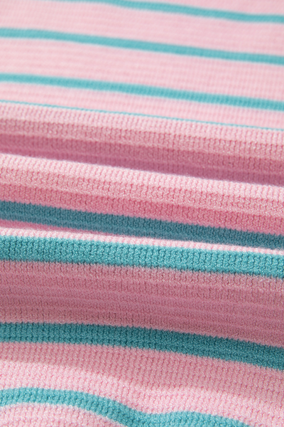 Cozy Women's Pink Striped Loose Sweater with Drop Shoulders & Round Neck - Effortless Casual Knit Top for Relaxed Style