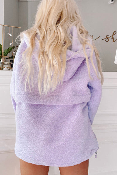 Cozy Women's Lavender Fuzzy Hoodie with Zipped Pockets and Drawstring for Casual Chic Comfort