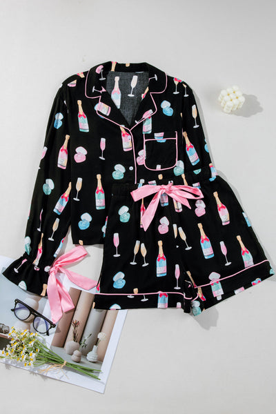 Women's Viscose Champagne and Ring Print Pajama Set with Silk Bows with practical styling and dependable silhouette control.