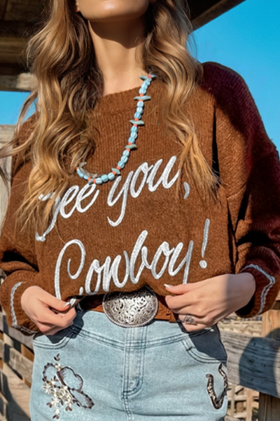 Cozy Boho Western Graphic Sweater for Women - Earthy Tones Knitwear with Relaxed Fit for Effortless Style