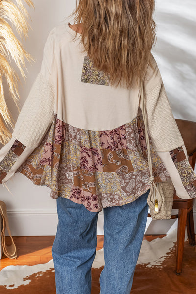 Vibrant Women's Patchwork Long Sleeve Top - Stylish & Comfortable Everyday Wear for a Trendy Look