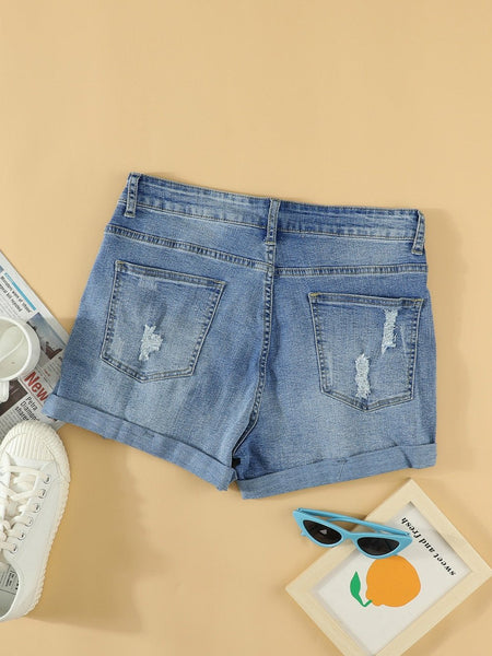 Lace-Up Denim Shorts, Distressed, American Flag