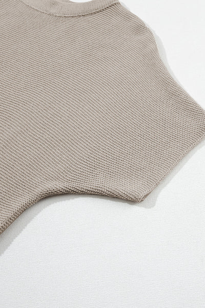 Women's Apricot Batwing Sweater - Cozy Short Sleeve High Neck Knit Top for Effortless Chic and All-Day Comfort
