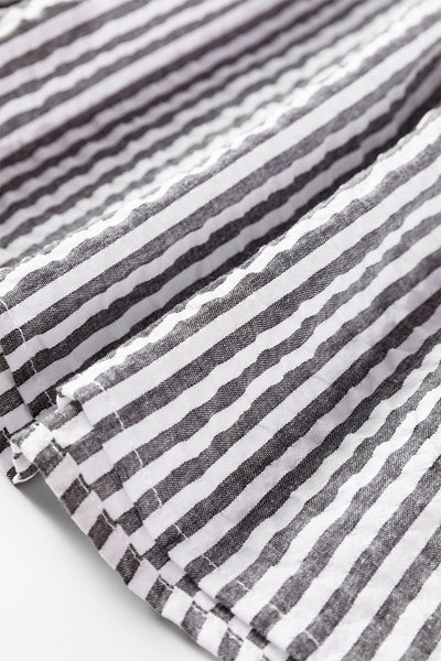 Women's Dark Grey Striped Cotton-Blend Split Neck Blouse