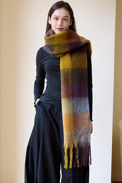 Women's Oversized Brushed Plaid Scarf in Earthy Tones
