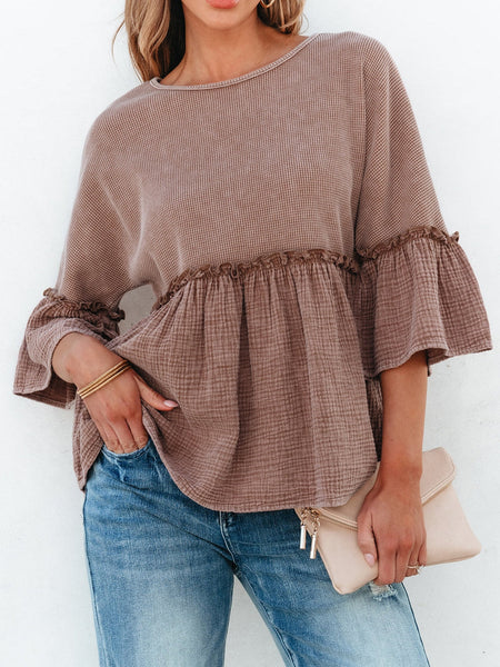Ruffled Sleeve Colorblock Peplum Blouse