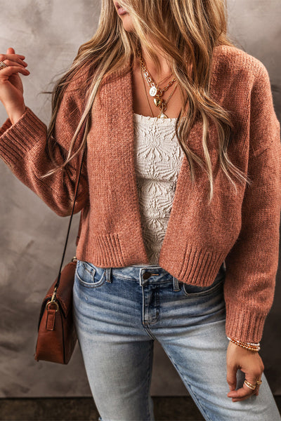 Chic Women's Light Beige Cropped Cardigan with Drop Shoulders - Effortless Open Front Layer for Stylish Outfits