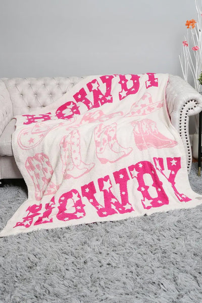 Women's Pink Western Sherpa Throw Blanket with Cowgirl Boot Motif
