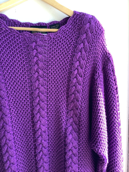Vintage East West Fashion Purple Cable Knit Sweater