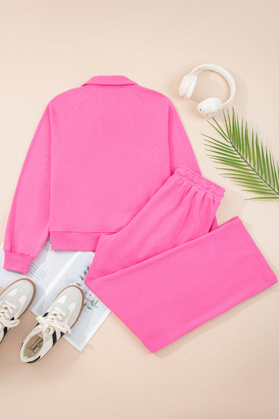 Women's V-Neck Polo Sweatpant Set in Sachet Pink Cotton Blend