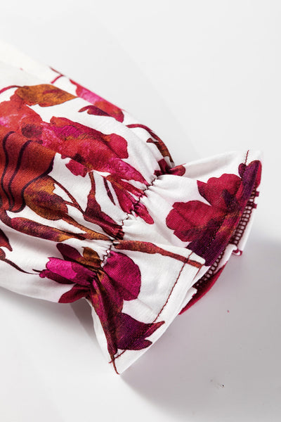 Women's Wild Ginger Floral Sleeve Ribbed Top with Ruffle Cuffs