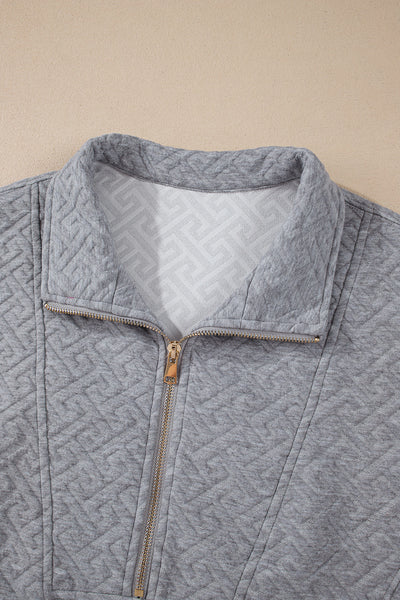 Cozy Women's Gray Textured Half-Zip Sweatshirt with Collared Neckline - Chic Casual Layering Essential for Everyday Wear