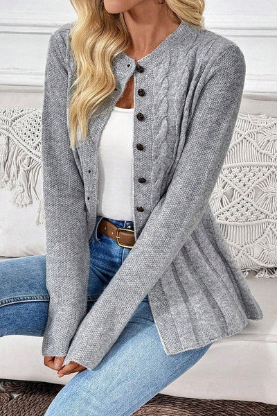 Cozy Women's High-Rise Cable Knit Cardigan Sweater in Soft Beige - Chic Layering Essential for Fall and Winter