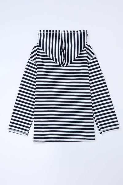 Classic Striped Kangaroo Pocket Hoodie with Drawstring