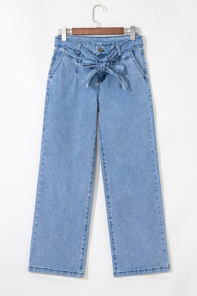 Trendy High-Waisted Blue Wide Leg Jeans for Women - Comfortable Denim Trousers Perfect for Casual Chic Looks