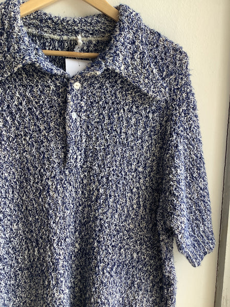 Vintage textured Knit Polo shirt sleeve sweater