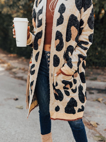 Leopard Print Knit Midi Cardigan