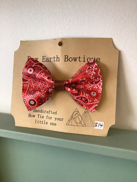 Raw Earth Bowtique Red Leather Paisley print bow tie