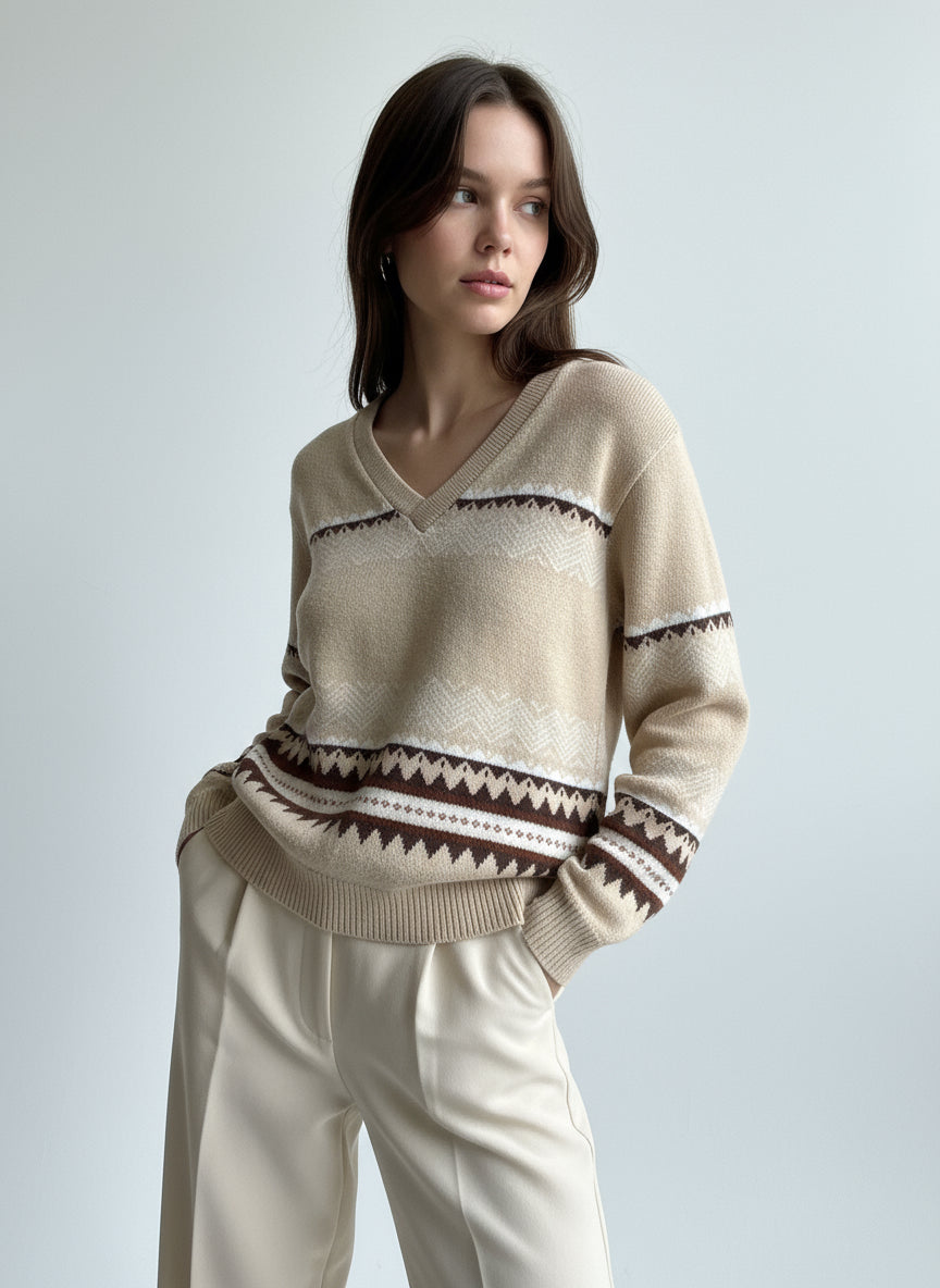 Vintage Pine State V-Neck Knit Sweater