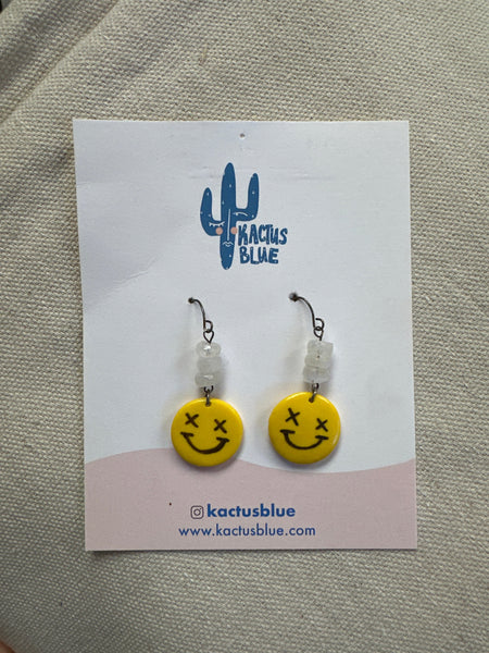 Kactus Blue Smiley Dangle Earrings