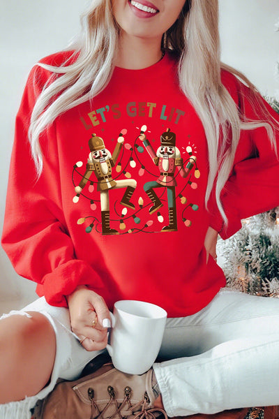 Women's Red Nutcracker 'Let's Get Lit' Christmas Graphic Sweatshirt