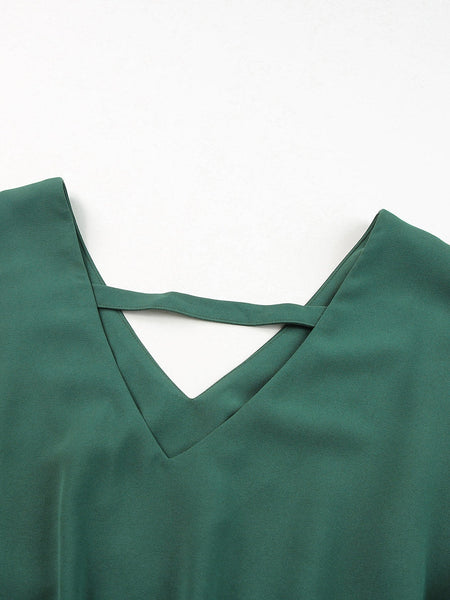Women's Casual V-Neck Long Sleeve Commuter Dress