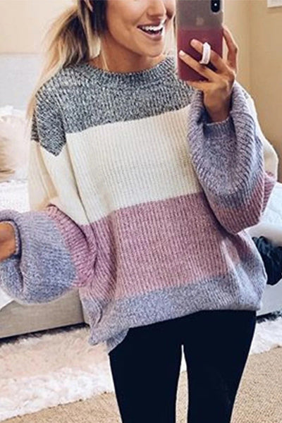 Women's Cozy Purple Long Sleeve Knitted Sweater for Women - Stylish Round Neck Top for Everyday Casual Wear made for easy styling and wardrobe