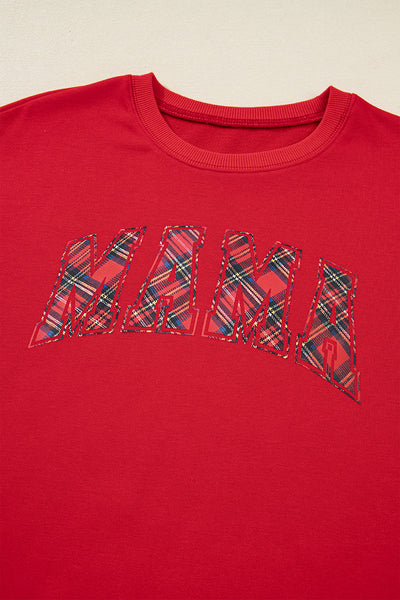 Women's Red Plaid Christmas Graphic Crewneck Pullover & Pants Lounge Set - Cozy Holiday Outfit for Moms