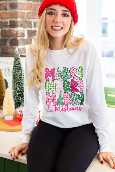 Women's Beige Merry Christmas Graphic Sweatshirt in Cotton Blend