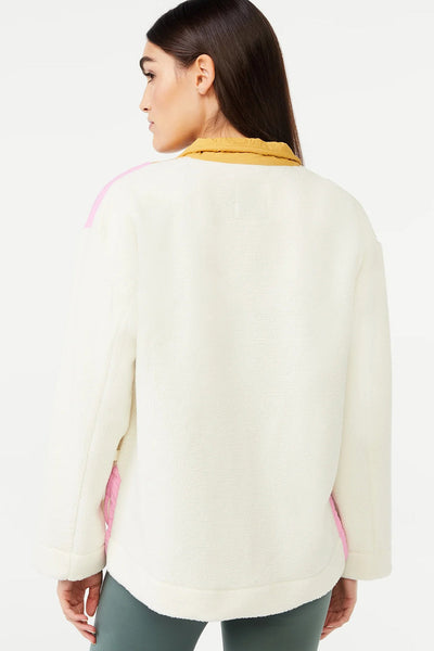 Cozy Women's Color Block White Fleece Half Zip Sweatshirt - Stylish Layering Essential for Casual Outings