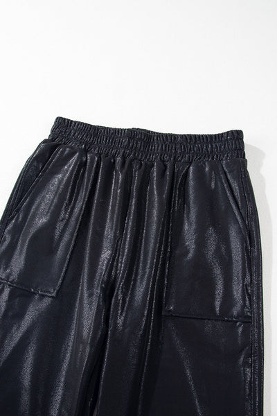 Women's Black Pebble Joggers - Stylish Elastic Waist Activewear with Pockets for All-Day Comfort and Versatile Wear