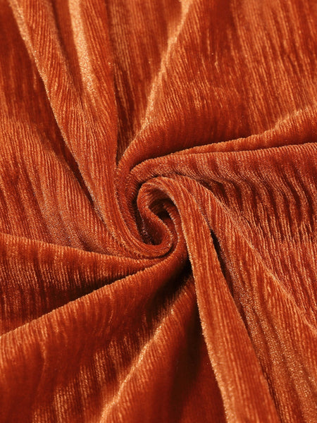 Women's Velvet Orange Lantern Sleeve Button Up Shirt