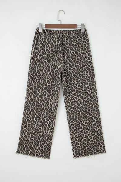 Trendy Women's Yellow Leopard Print Straight Leg Jeans - Chic Casual Fit for Effortless Style