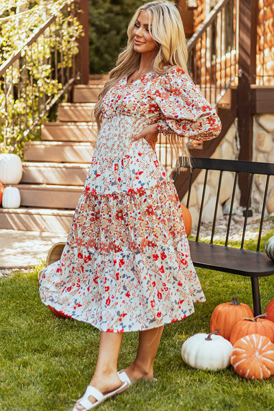 Elegant Floral Print Long Sleeve Dress for Women - Flattering Fit Perfect for Casual & Formal Events