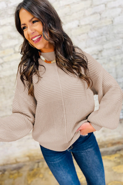 Elegant Pastel Puff Sleeve Sweater for Women - Cozy Soft Knit Top for Trendy Casual Outfits