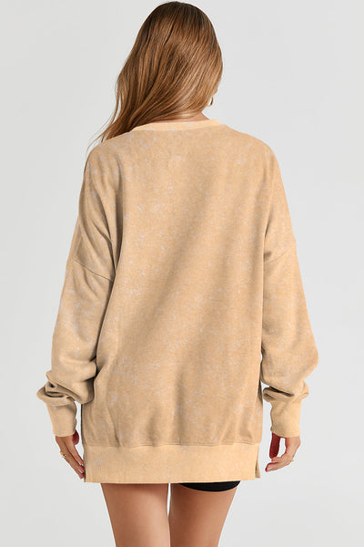 Casual Women's Oversized Khaki Sweatshirt with Drop Shoulders & Ribbed Trim for Effortless Comfort and Chic Style