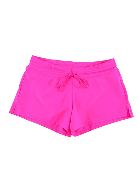 Women's Sunrise Neon Pink Swim Boardshorts with Drawstring