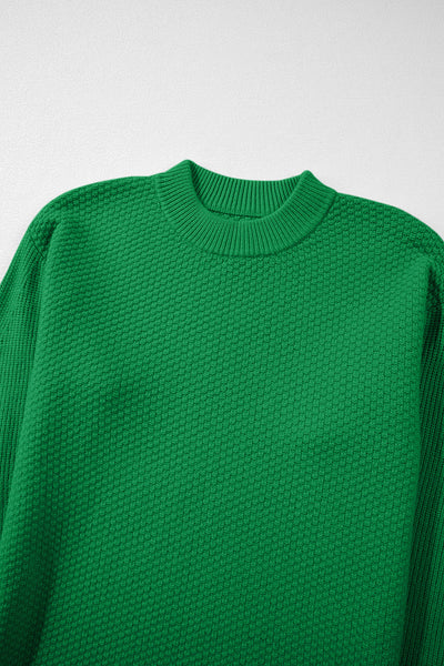 Women's Kelly Green Waffle Knit Split Cuff Sweater