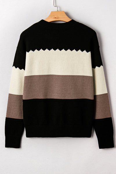 Cozy Women's Color Block Knit Sweater - Stylish Fall and Winter Essential for Effortless Warmth and Comfort