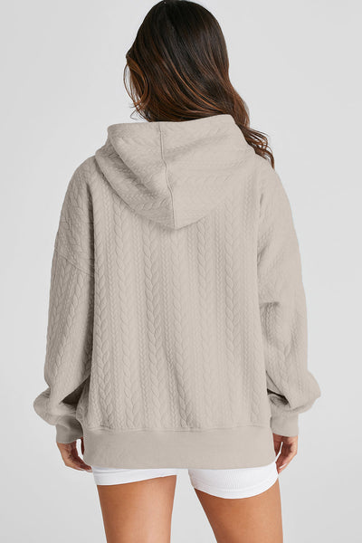 Women's Smoke Gray Cable-Knit Textured Hoodie | Relaxed Fit Pullover