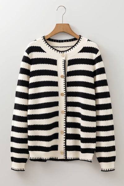 Cozy Striped Cardigan for Women - Relaxed Fit Knit Sweater in Soft Pastel Colors, Ideal for Layering and Casual Style
