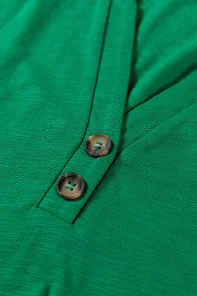 Women's Mist Green Buttoned V-Neck Blouse with Slub Texture