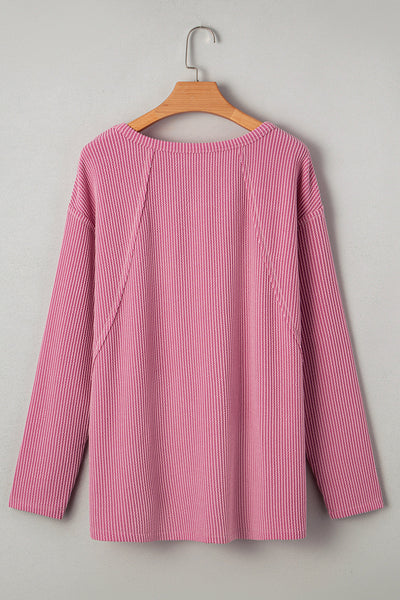 Women's Soft Knit Twisted Ribbed Long Sleeve Top - Chic Casual Style for Year-Round Comfort and Versatility