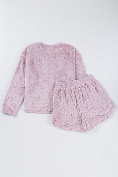 Cozy Women's Lavender Leopard Print Fleece Lounge Set - Relaxed Fit Two-Piece Outfit for Ultimate Comfort made for easy styling and wardrobe