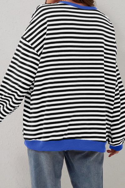 Cozy Women's Black Striped Oversized Sweatshirt with Contrast Trim - Perfect for Casual Days and Effortless Style