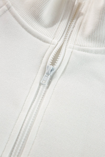 Cozy Women's White Zipped Neck Pullover Sweatshirt with Drop Shoulders - Effortless Casual Style for Everyday Comfort