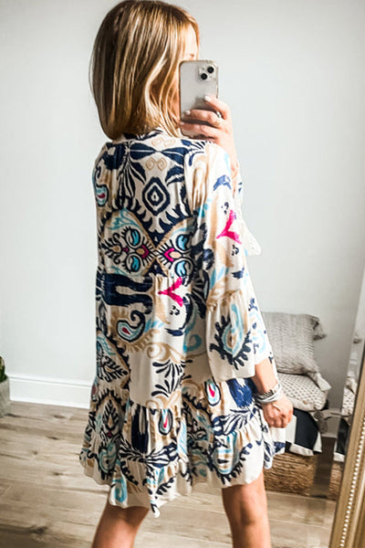 Floral Print Fringed V-neck Mini Dress