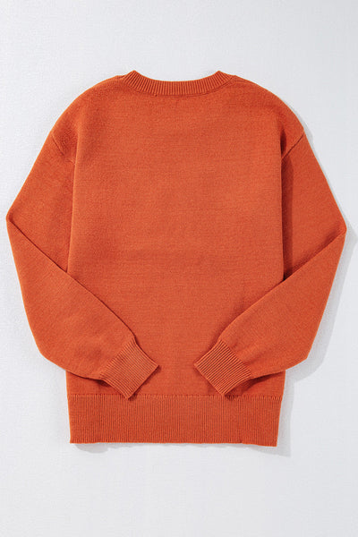 Cozy Women's Orange Knitted Sweater with Ribbed Edges & Drop Shoulder - Stylish Layering Essential for Fall