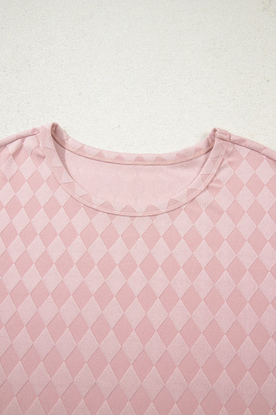 Chic Light Pink Knit Lounge Set for Women - Cozy Long Sleeve Top & Pocketed Drawstring Pants with Stylish Rhombus Design