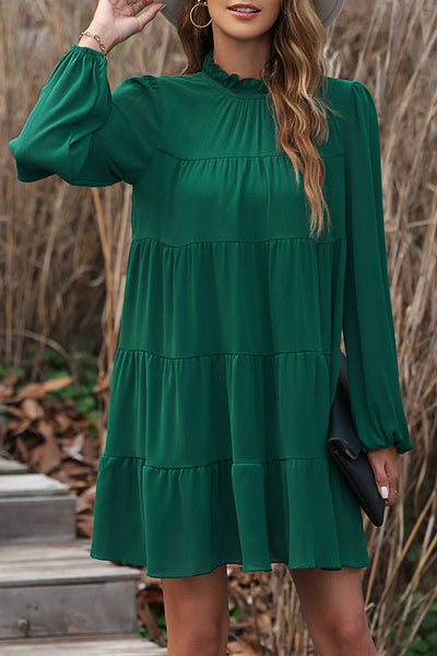 Women's Plus Size Round Neck Loose Casual Pleated Mini Dress